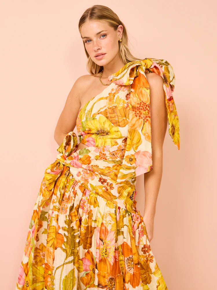 Vestido Longo Flora um Ombro