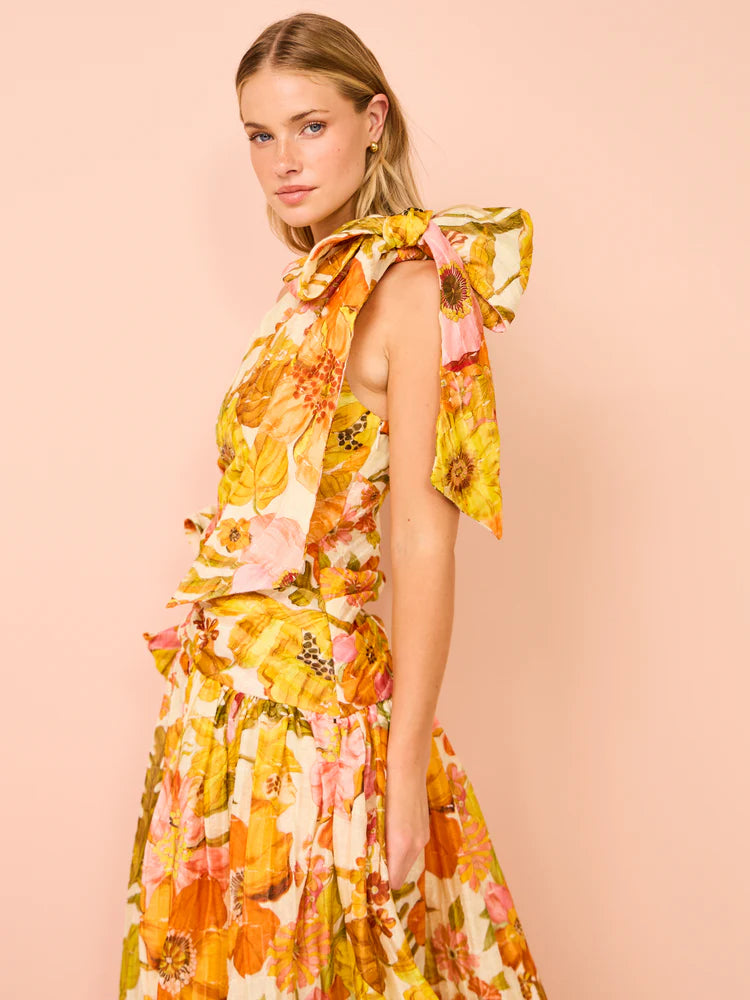 Vestido Longo Flora um Ombro