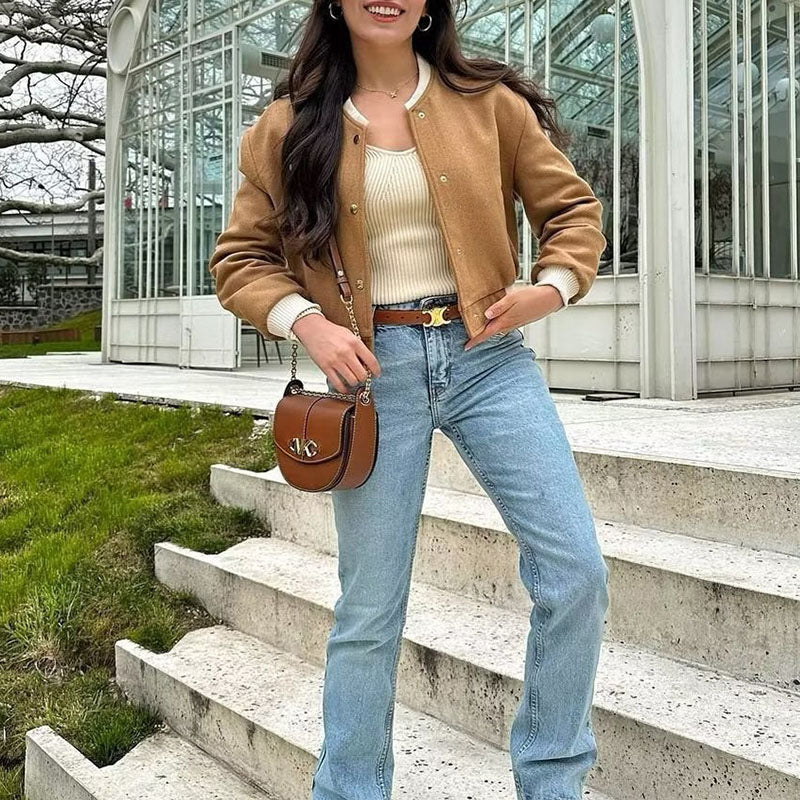 Jaqueta Feminina De Lã Contrast