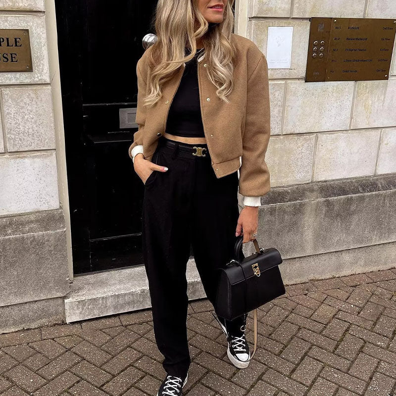 Jaqueta Feminina De Lã Contrast