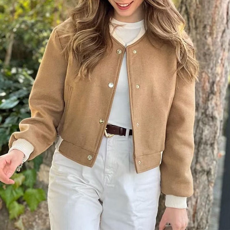 Jaqueta Feminina De Lã Contrast