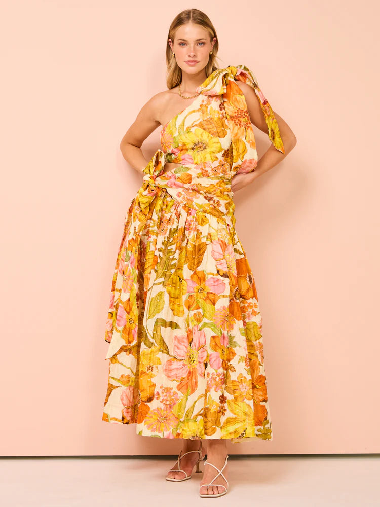 Vestido Longo Flora um Ombro