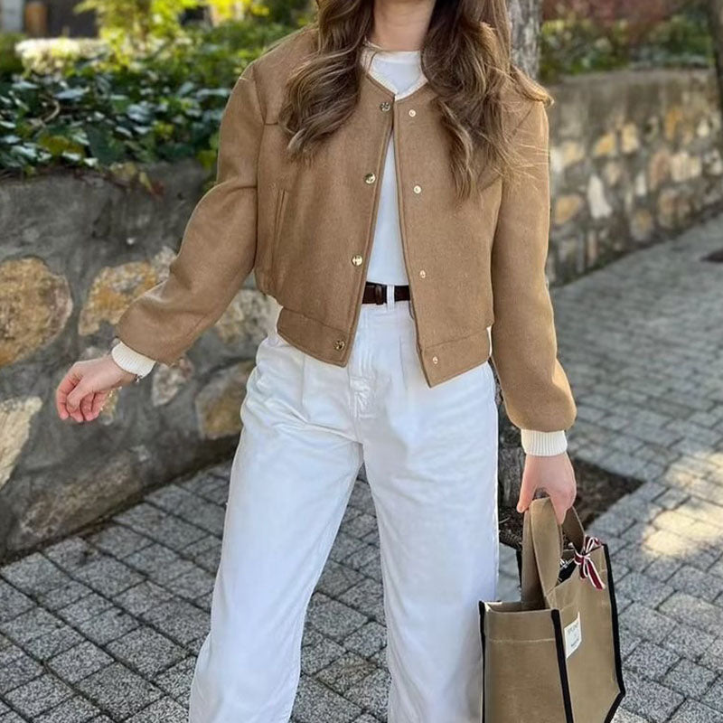 Jaqueta Feminina De Lã Contrast